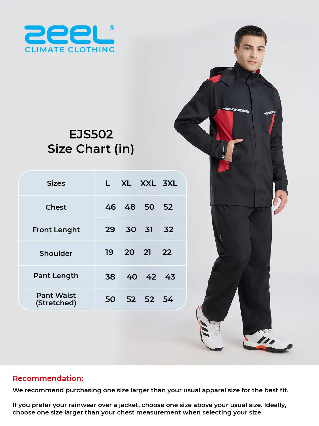 EJS502- ZEEL Premium Black - Red Men Rainsuit - Zeelretail