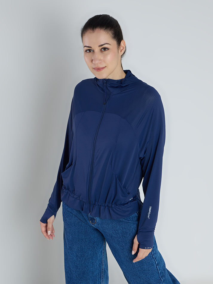 Women's Dark Blue Crop Top Sun Jacket | AirWeave™
