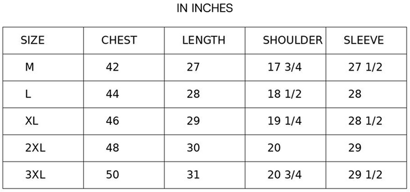 Zeel Jacket Size Chart