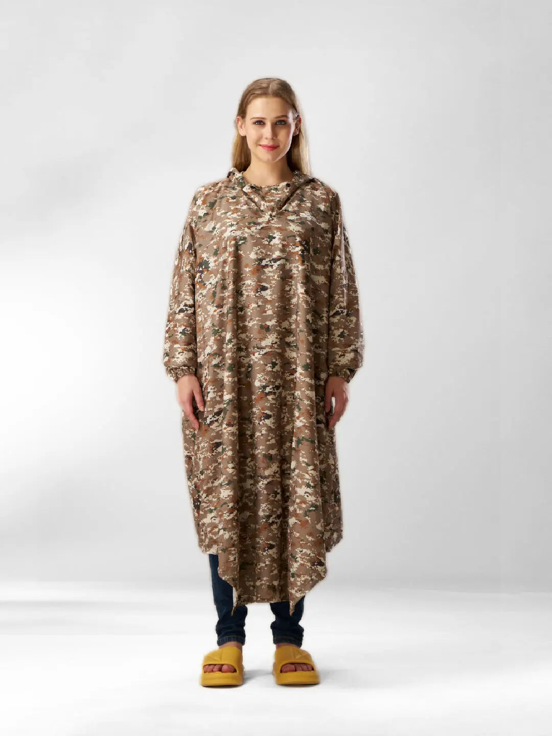 Self-Packable Camouflage Fabric Rain Poncho - Zeelretail