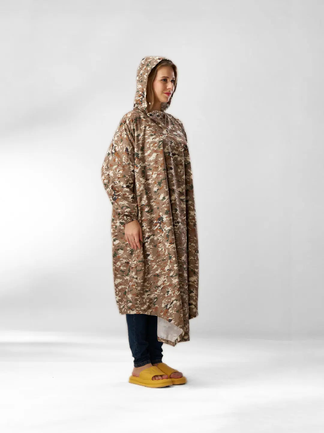 Self-Packable Camouflage Fabric Rain Poncho - Zeelretail