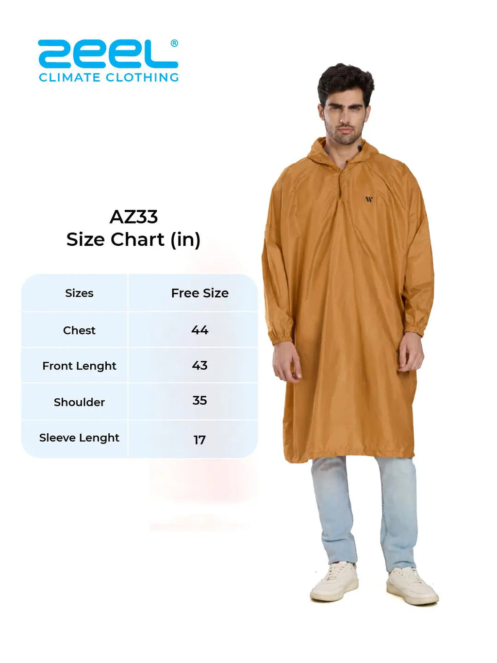 Self Packable Waterproof ORANGE Rain Poncho - AZ33 - Zeelretail