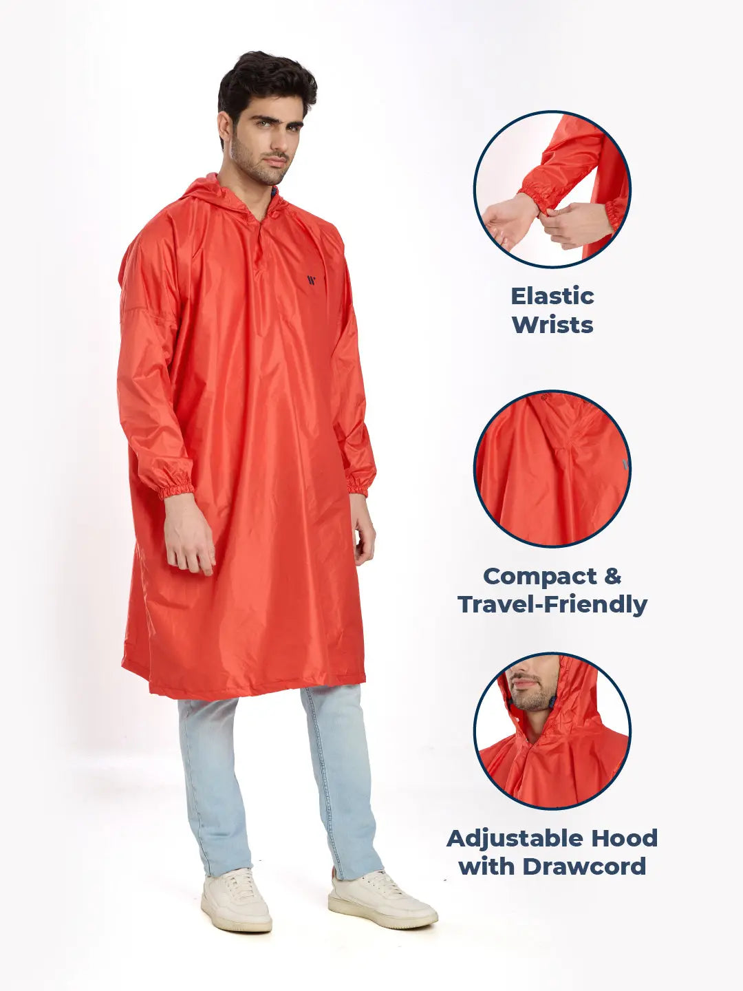 Self Packable Waterproof RED Rain Poncho - AZ33 - Zeelretail