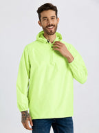 Zeel Men’s Neon Green Lightweight Rain Jacket – Water Resistant, Travel Friendly