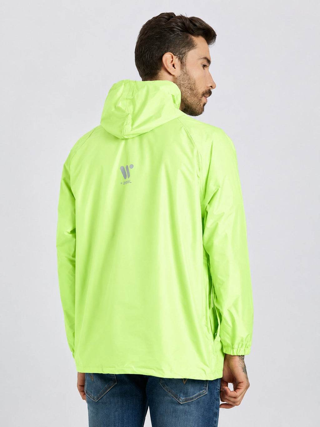 Zeel Men’s Neon Green Lightweight Rain Jacket – Water Resistant, Travel Friendly