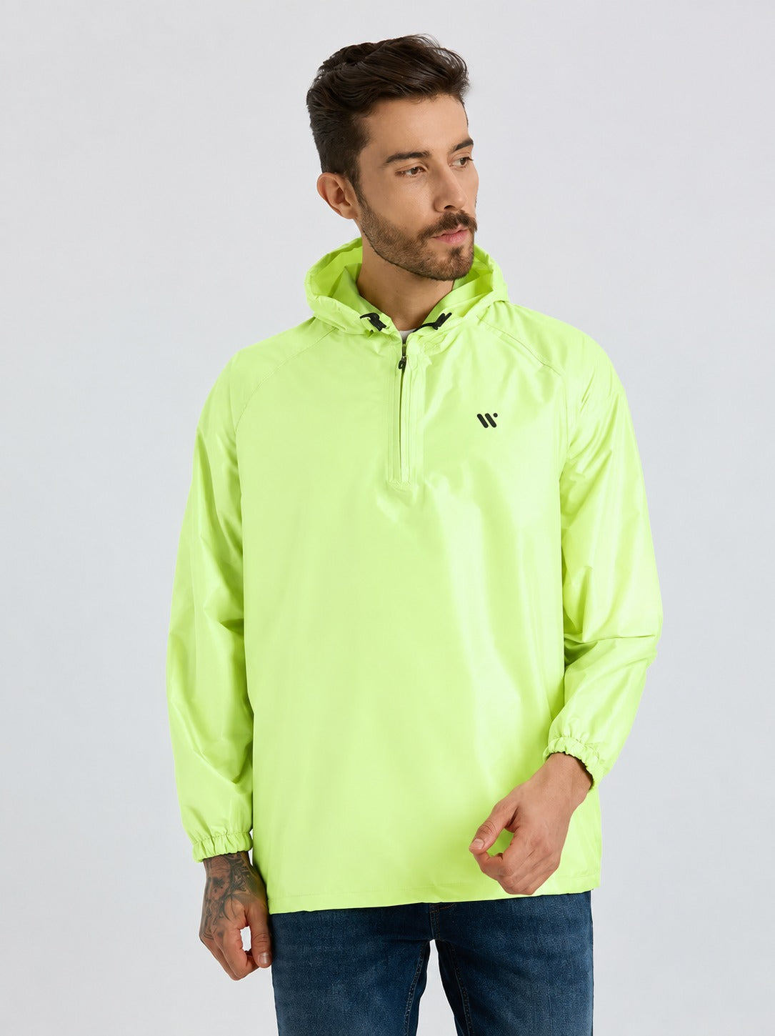 Zeel Men’s Neon Green Lightweight Rain Jacket – Water Resistant, Travel Friendly