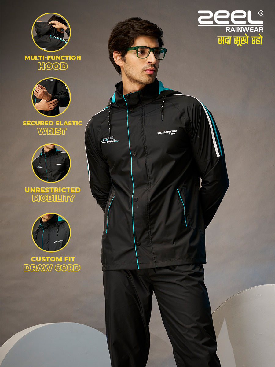 Zeel Midnight Black & Green Rainwear Set - WF251 - Zeelretail